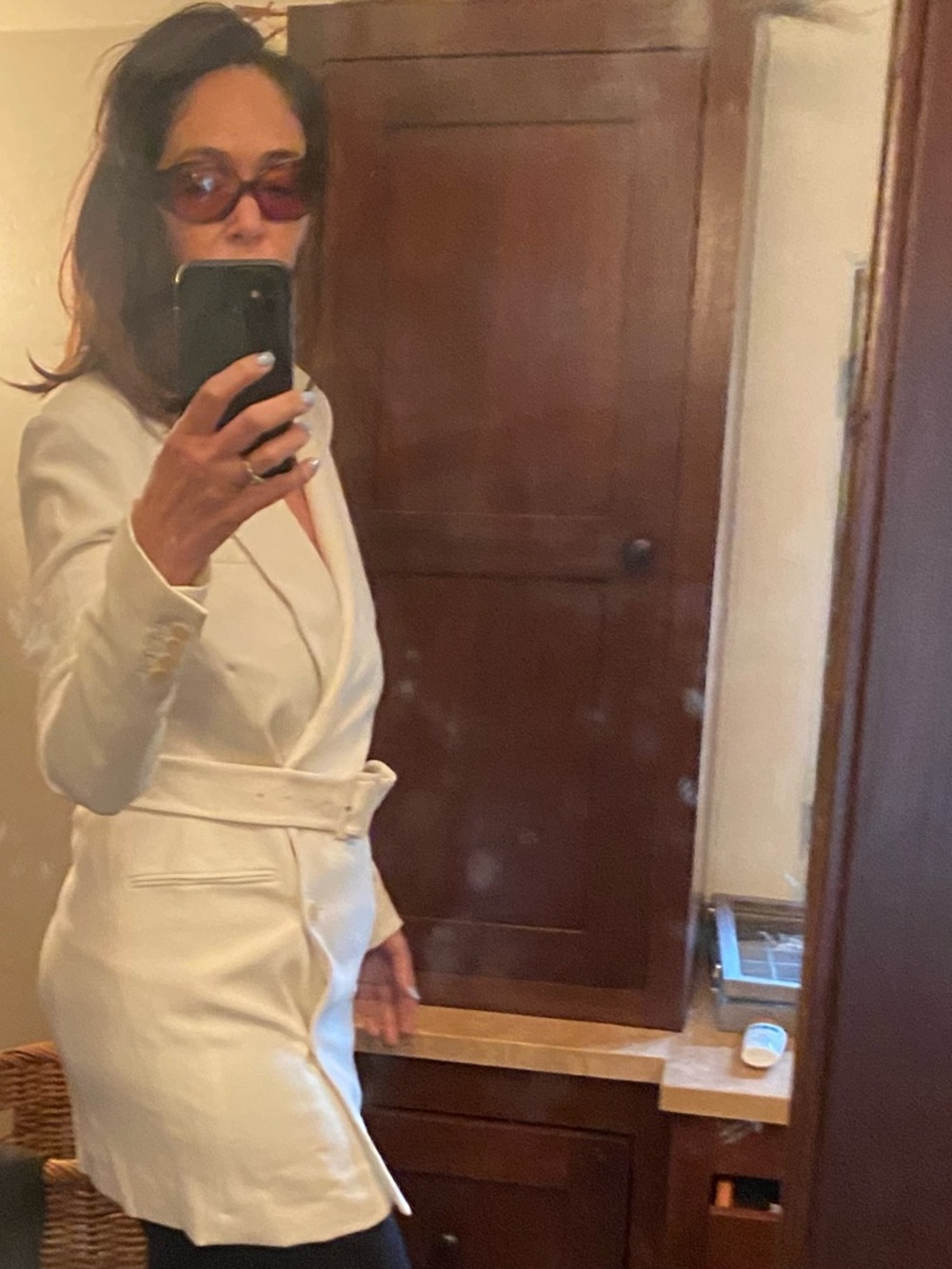 Theory White Double-Breasted Belted Blazer Dress admiral crepe - Picture 4 of 7